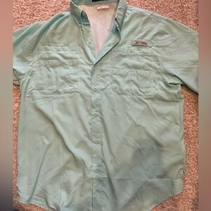 Columbia PFG Fishing Vented short Sleeve Green Shirt Mens Med.